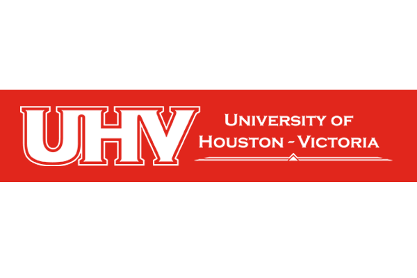 University of Houston-Victoria logo in white on a red background