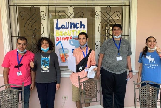 The STEM learning group poses at Launch Egypt's center in Cairo, Egypt.