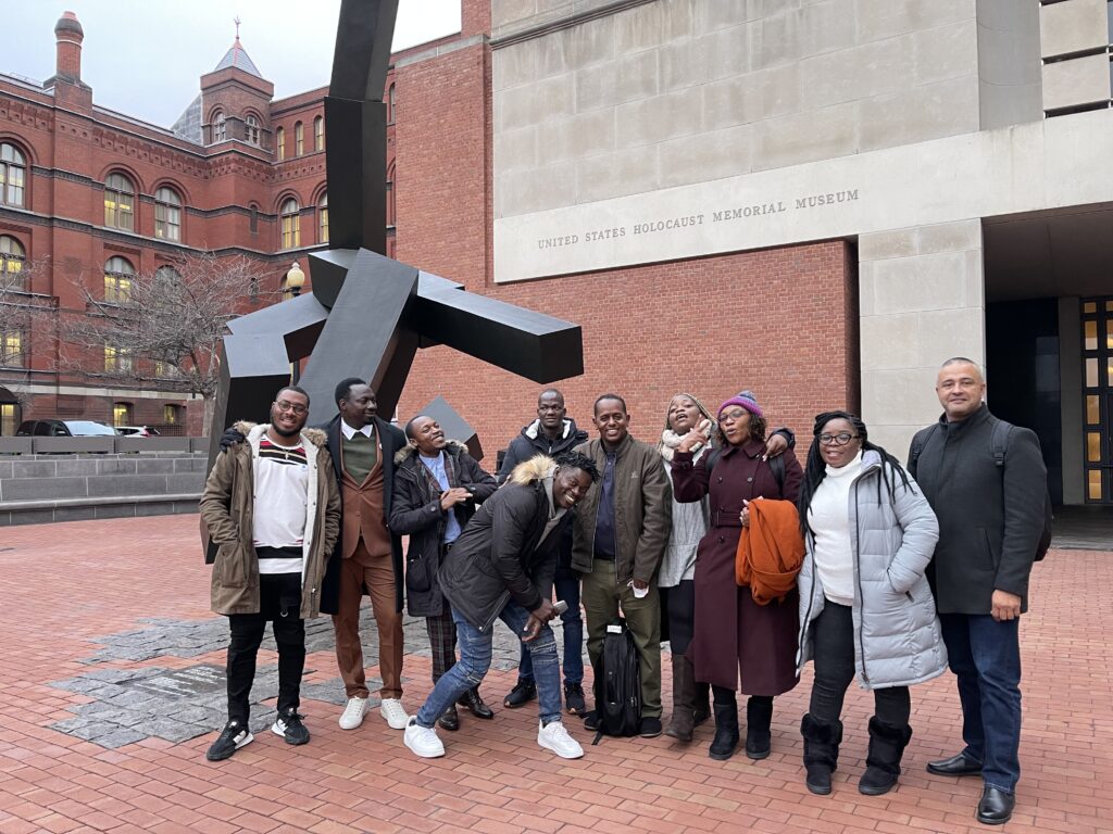 IVLP participants pose outside of the United States Holocaust Memorial Museum in Washington, DC.